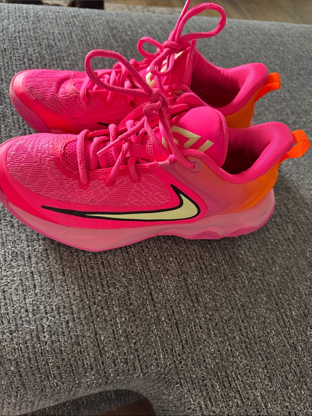 Nike Kids size5 Hot Pink Sabrina basketball shoes with Yellow Swoosh and Orange